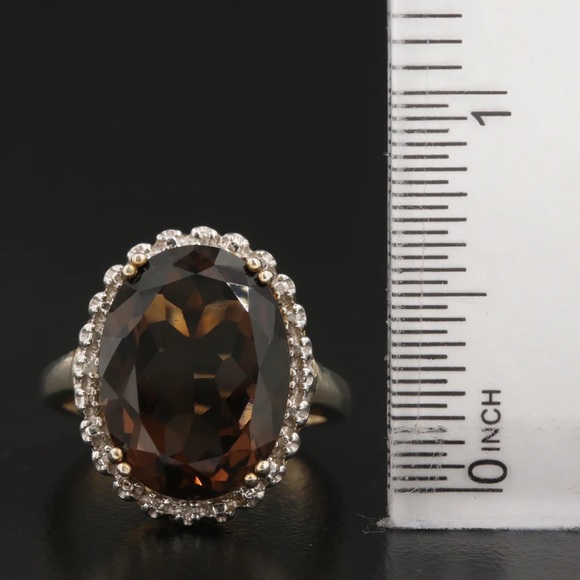 🌟SOLD Sterling Silver Smoky Quartz and Diamond Ring - Picture 2 of 9